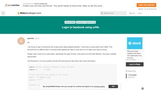 
                            6. Login to facebook using urllib - WebDeveloper.com Forums