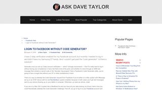 
                            2. Login to Facebook without Code Generator? - Ask Dave ...