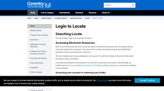 
                            3. Login to Locate - Coventry University