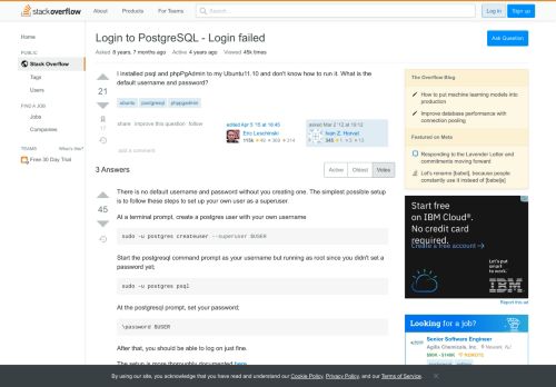 
                            4. Login to PostgreSQL - Login failed - Stack Overflow