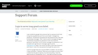 
                            1. Login to server imap.gmail.com failed. | Thunderbird ... - Mozilla Support