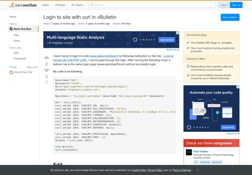 
                            11. Login to site with curl in vBulletin - Stack Overflow