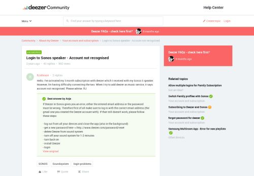 
                            9. Login to Sonos speaker - Account not recognised | Deezer ...