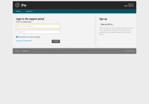 
                            13. Login to the support portal - JPay