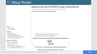 
                            1. Login to Xperio Labs XL-8121W12 Router - SetupRouter