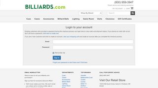 
                            11. Login to your account | billiards.com