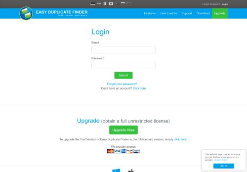 
                            3. Login to your account - Easy Duplicate Finder