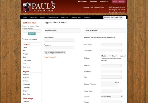 
                            10. Login to Your Account - Paul's Wine and Spirits