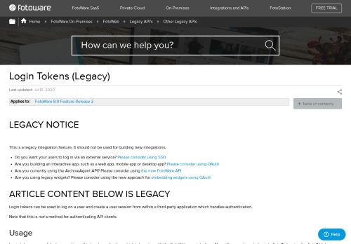 
                            13. Login Tokens (Legacy) - Documentation & User Guides | FotoWare