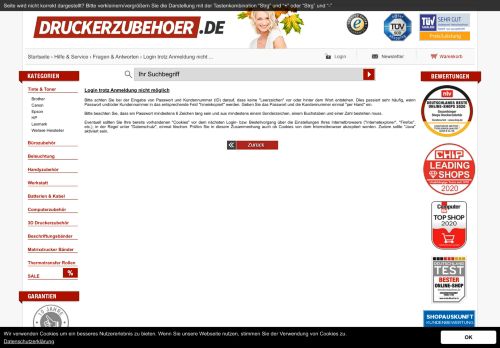 
                            3. Login trotz Anmeldung nicht möglich - Druckerzubehör