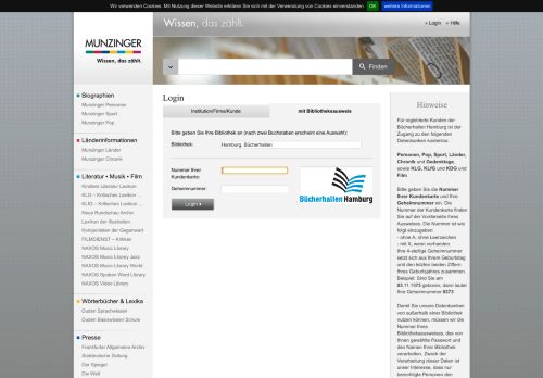 
                            6. Login über Bibliothek - Munzinger Online