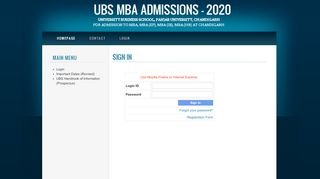 
                            8. Login - UBS MBA Admissions - 2019 - Panjab University Online ...