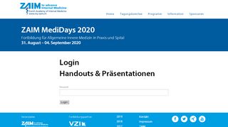 
                            8. Login | Users | ZAIM MediDays 2019 - Medidays Zürich