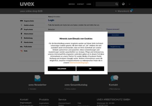 
                            11. Login - uvex Online-Shop für Businesskunden