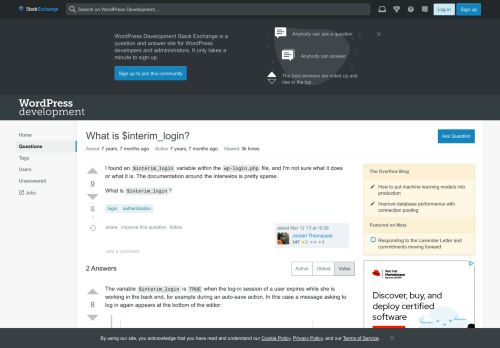 
                            3. login - What is $interim_login? - WordPress Development Stack Exchange