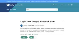 
                            13. Login with Integra Receiver 30.6 - The Spotify Community