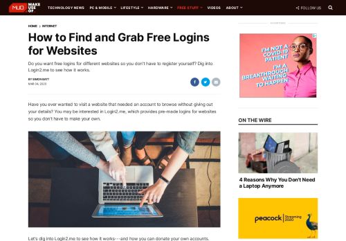 
                            3. Login2.me: Free Logins For Websites - MakeUseOf