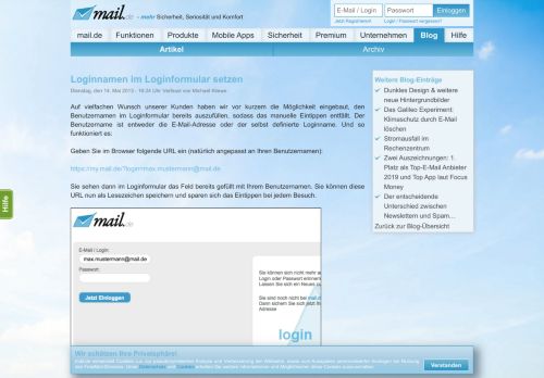 
                            10. Loginnamen im Loginformular setzen - Blog - mail.de GmbH