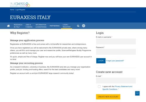 
                            5. Login/Register | EURAXESS Italy