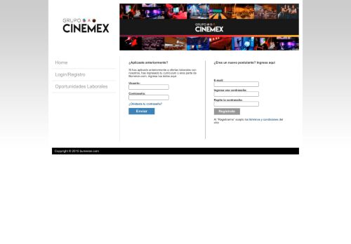 
                            8. Login/Registro - Bolsa Cinemex - Bumeran