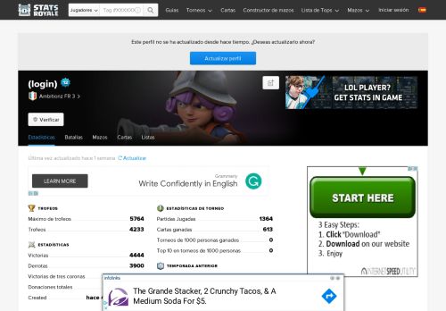 
                            2. (login)'s #9YLURUUY Clash Royale Perfil del jugador - Stats Royale!