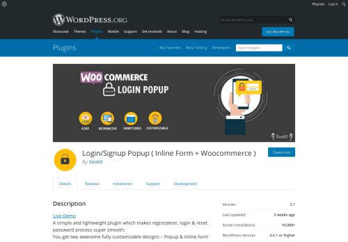 
                            2. Login/Signup Popup ( Inline Form + Woocommerce ) | WordPress.org