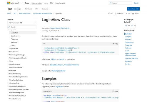 
                            1. LoginView Class (System.Web.UI.WebControls) | Microsoft ...