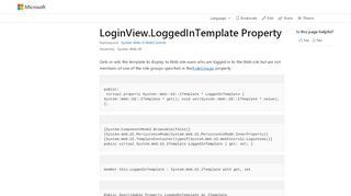 
                            2. LoginView.LoggedInTemplate Property (System.Web.UI.WebControls ...