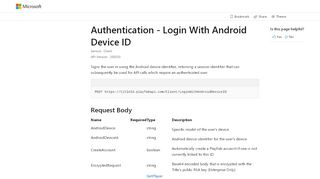 
                            6. LoginWithAndroidDeviceID - PlayFab Client API