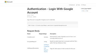 
                            5. LoginWithGoogleAccount - PlayFab Client API - PlayFab Documentation