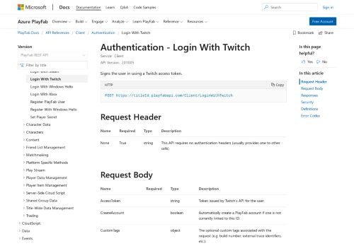 
                            9. LoginWithTwitch - PlayFab Client API - PlayFab Documentation