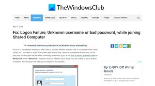
                            1. Logon Failure Unknown username or bad password