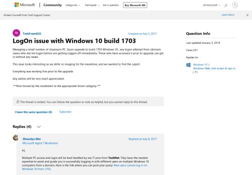 
                            2. LogOn issue with Windows 10 build 1703 - Microsoft Community