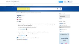 
                            6. logon noun - Oxford Advanced Learner's Dictionary
