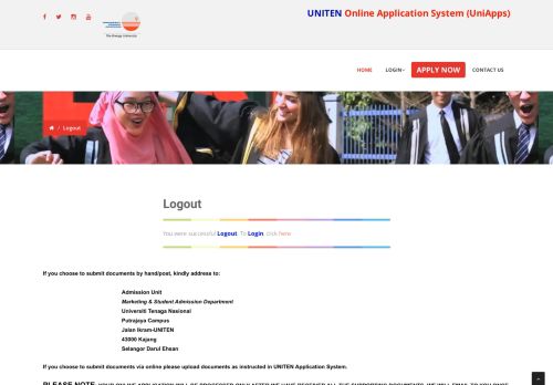 
                            6. Logout - UNITEN ONLINE APPLICATION