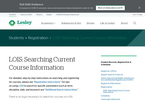 
                            2. LOIS: Searching Current Course Information | Lesley University