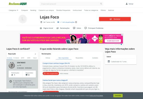 
                            8. Lojas Foco - Reclame Aqui