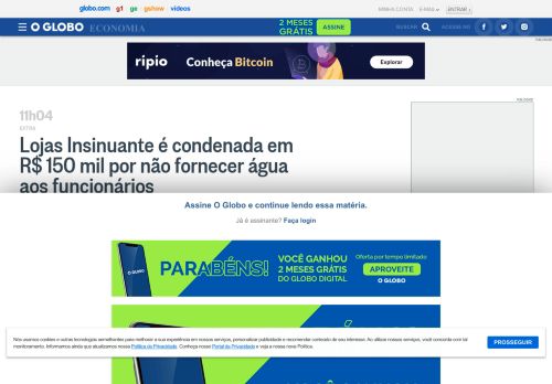 
                            11. Lojas Insinuante é condenada em R$ 150 mil por não fornecer água ...