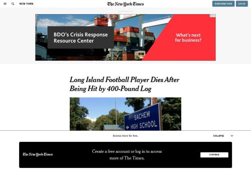 
                            7. Long Island Football Player Dies After Being Hit by 400-Pound Log ...