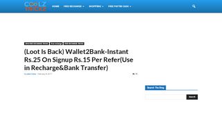 
                            1. (Loot Is Back) Wallet2Bank-Instant Rs.25 On Signup Rs.15 Per Refer ...