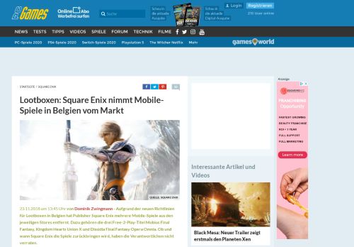 
                            10. Lootboxen: Square Enix nimmt Mobile-Spiele in Belgien vom Markt