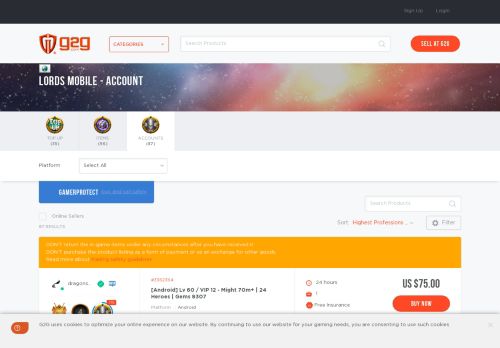 
                            10. Lords Mobile Account - Buy & Sell Securely At G2G.com