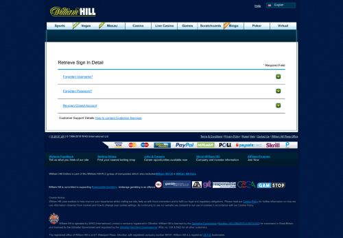 
                            7. Lost Login - William Hill has Online Betting Covered