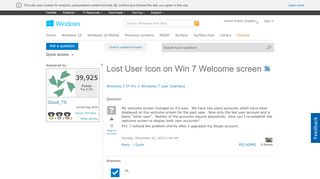 
                            2. Lost User Icon on Win 7 Welcome screen - Microsoft