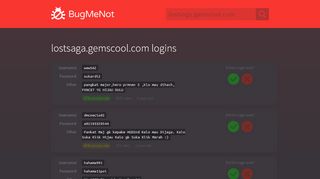 
                            9. lostsaga.gemscool.com logins - BugMeNot