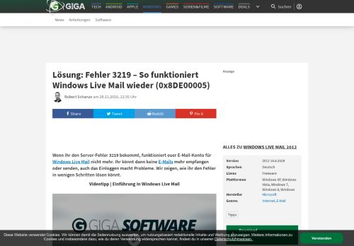 
                            13. Lösung: Fehler 3219 – So funktioniert Windows Live Mail wieder - Giga