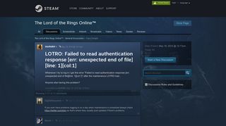 
                            3. LOTRO: Failed to read authentication response [err: unexpected end ...