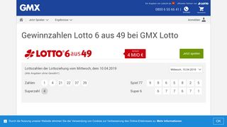 
                            6. Lotto 6 aus 49 - aktuelle Gewinnzahlen der ... - WEB.DE Lotto - GMX