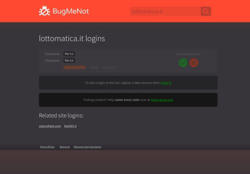 
                            4. lottomatica.it logins - BugMeNot