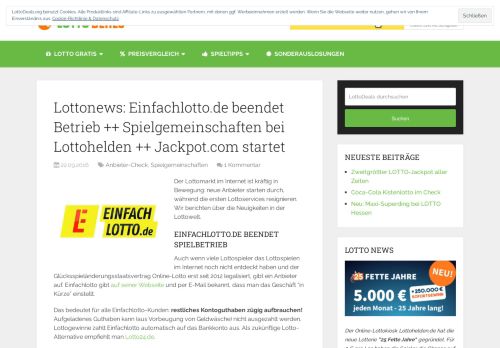 
                            3. Lottonews: Einfachlotto.de beendet Betrieb ++ Spielgemeinschaften ...